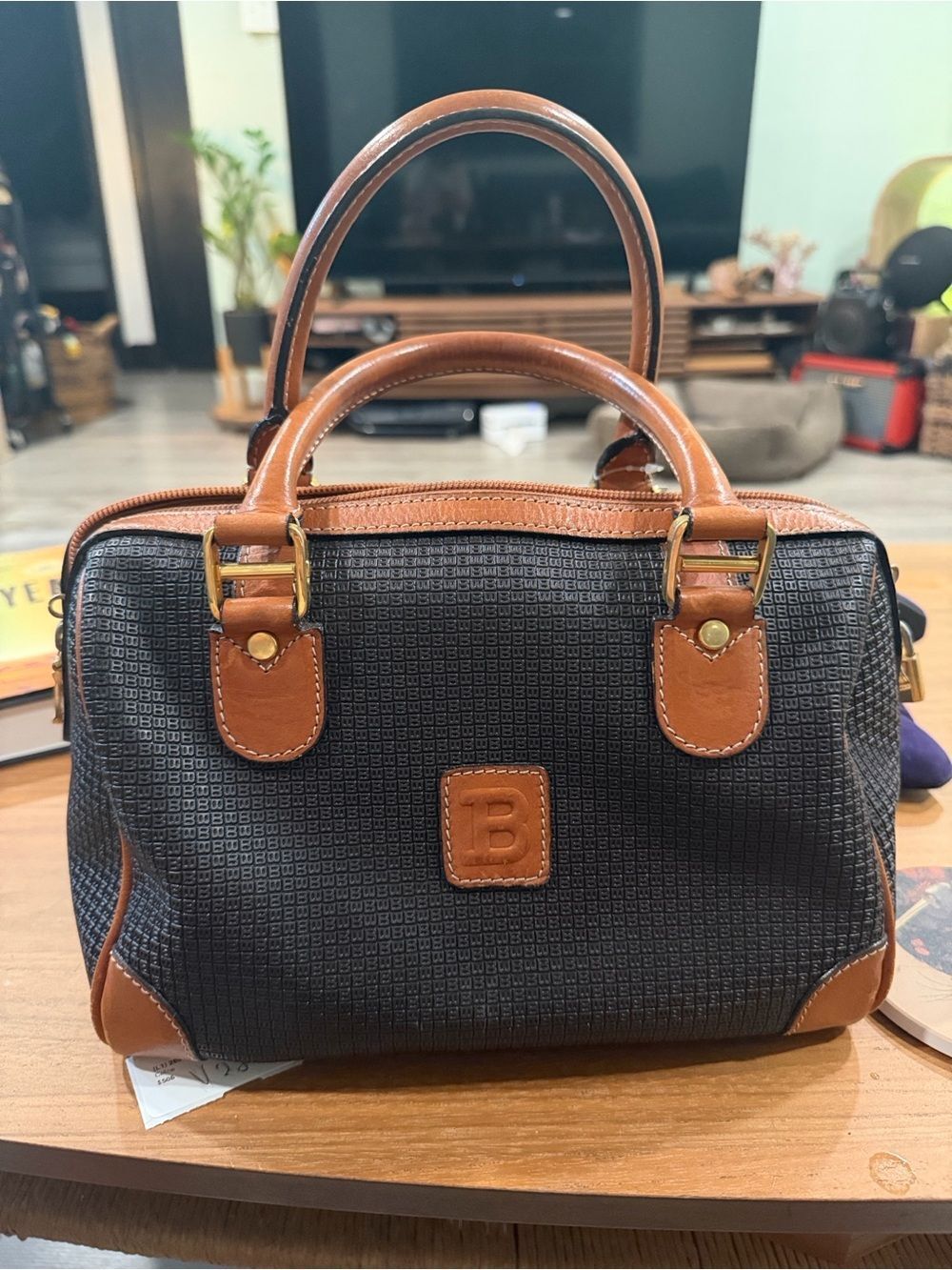 Bally Black Textured Tote with Brown Leather Trim - Picture 4 of 4